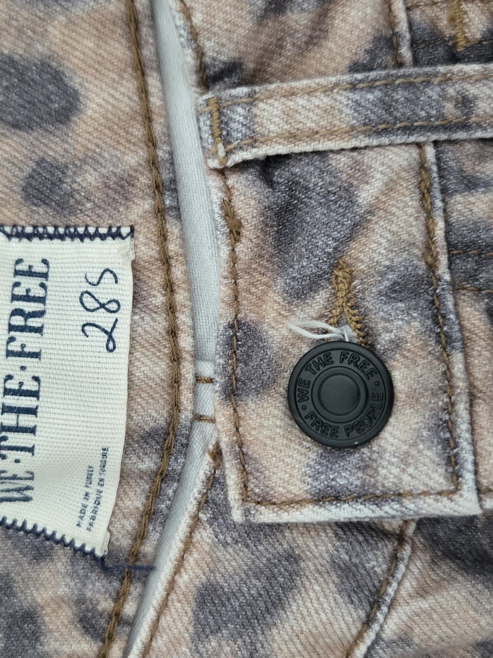 Free People Good Luck Leopard Barrel Leg Jeans